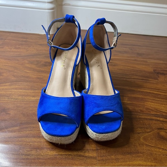 NWOT Allegra K Blue Espadrille Platform Ankle Strap Wedge Heel Sandals size 7.5 - Picture 3 of 11
